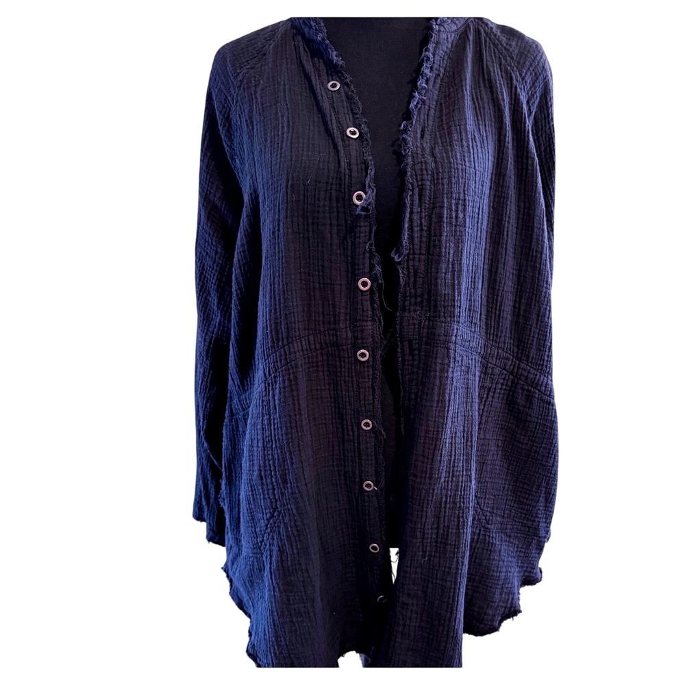 Free People We The Free Small Black Cotton Gauze Oversized Tunic Shirt Boho